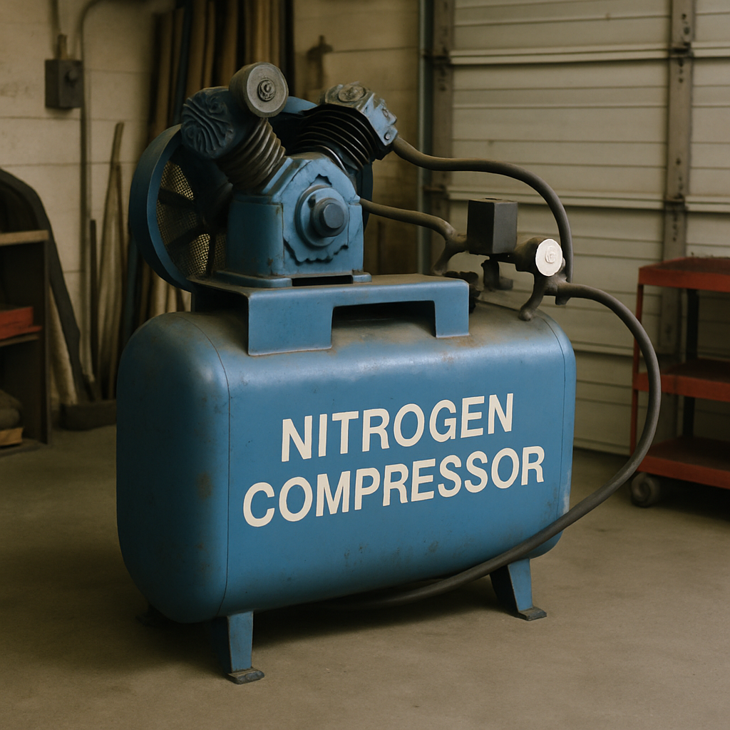 nitrogen compressor in a garage setting