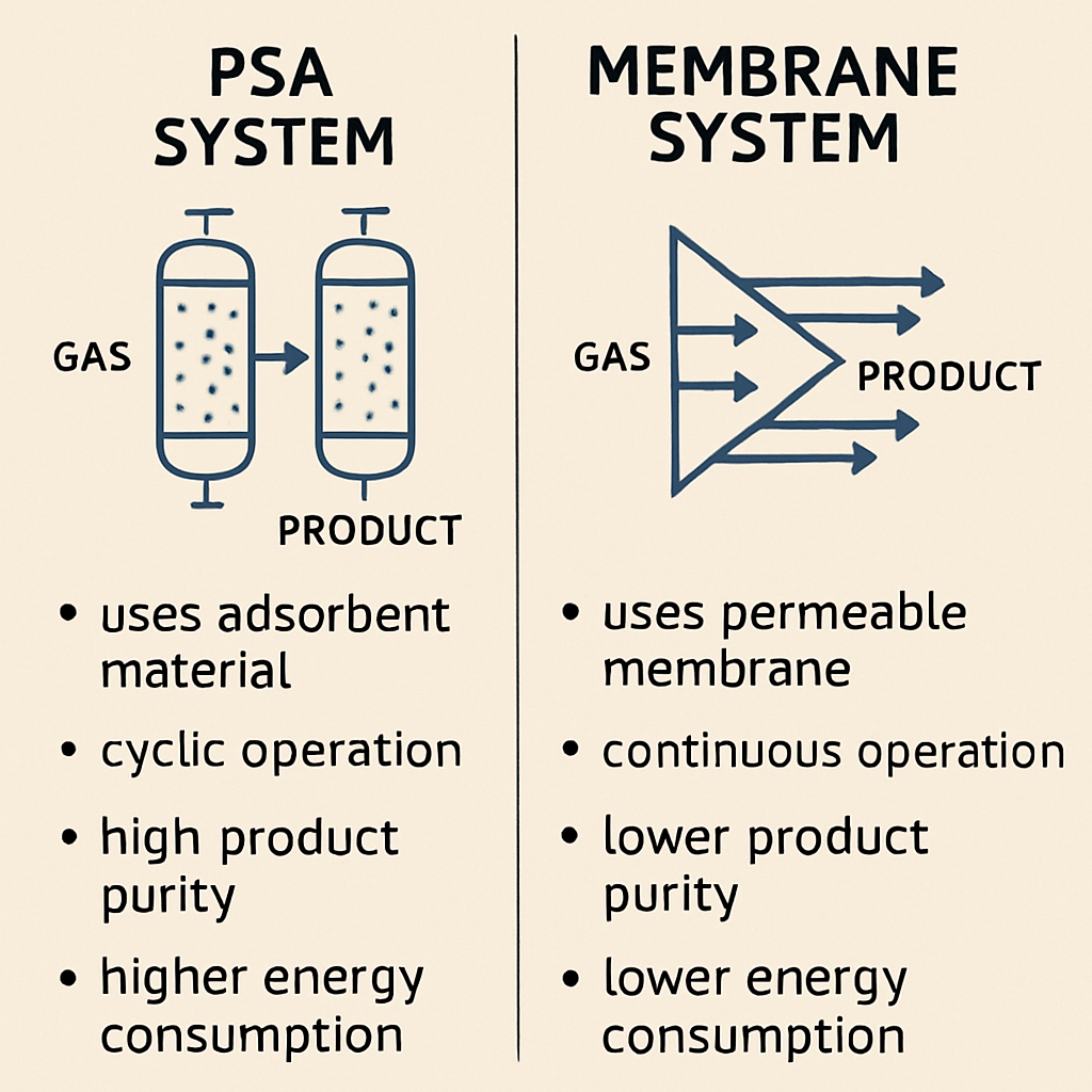 comparison for PSA system and membrane system