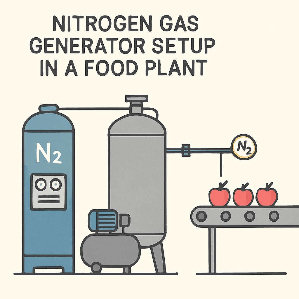 nitrogen gas generator setup in a food plant