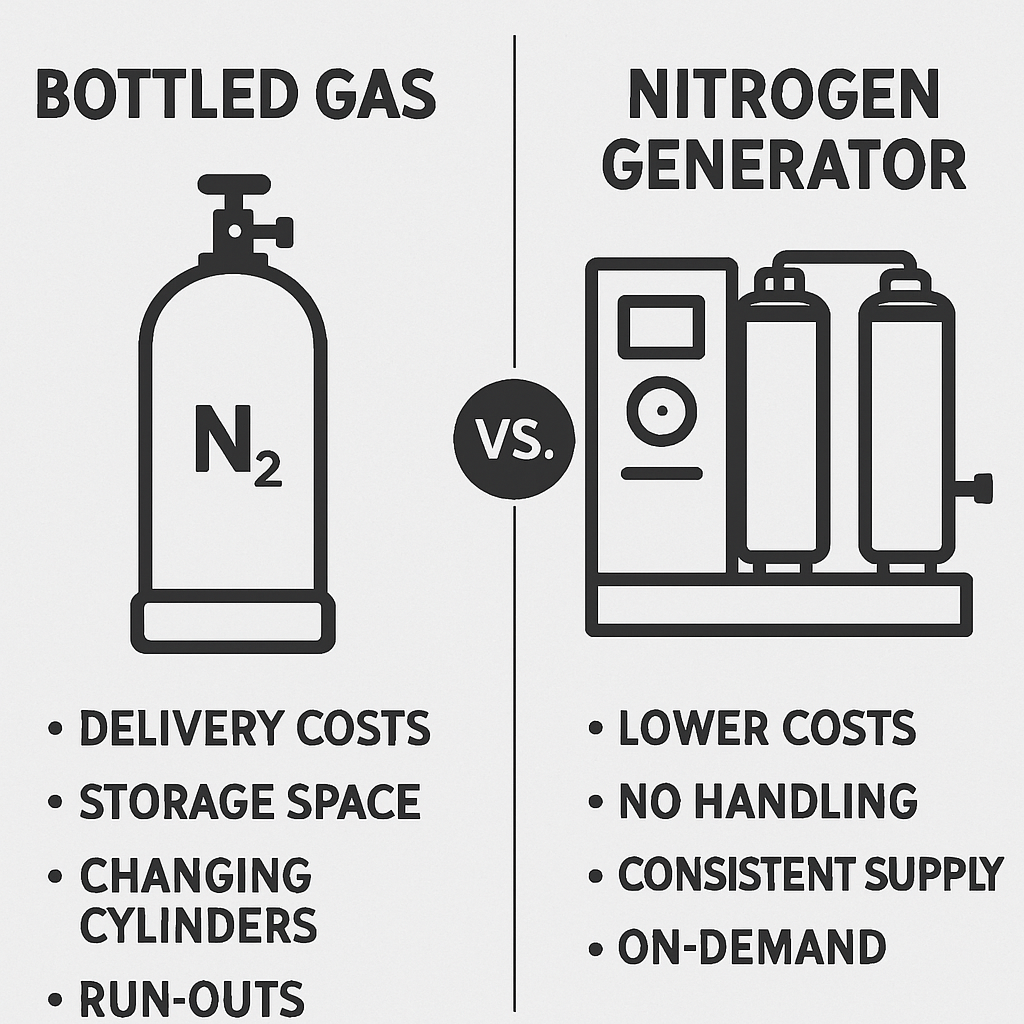 comparison of bottled gas nad nitrogen generator